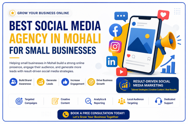 Best Social Media Agency in Mohali for Small Businesses offering social media marketing, lead generation, content creation, and brand growth services.