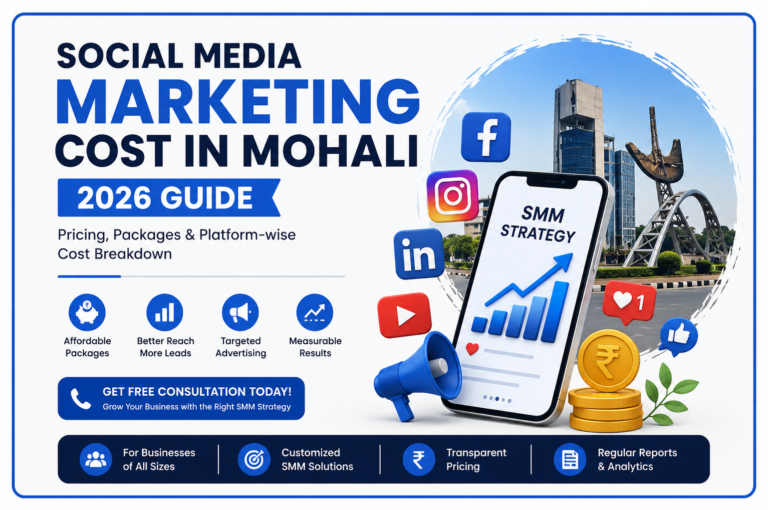 Social Media Marketing Cost in Mohali 2026 guide showing social media platforms, SMM strategy, pricing packages, and digital marketing growth for businesses.
